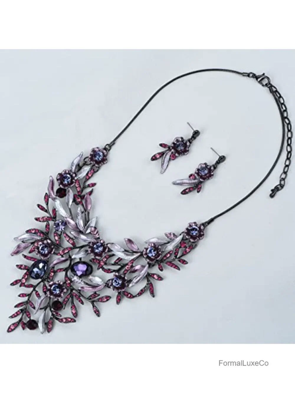 Women's Vintage Crystal Flower Statement Bib Necklace & Earrings Set Jewelry,